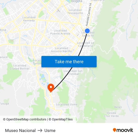 Museo Nacional to Usme map