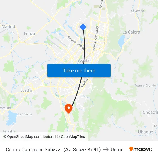 Centro Comercial Subazar (Av. Suba - Kr 91) to Usme map