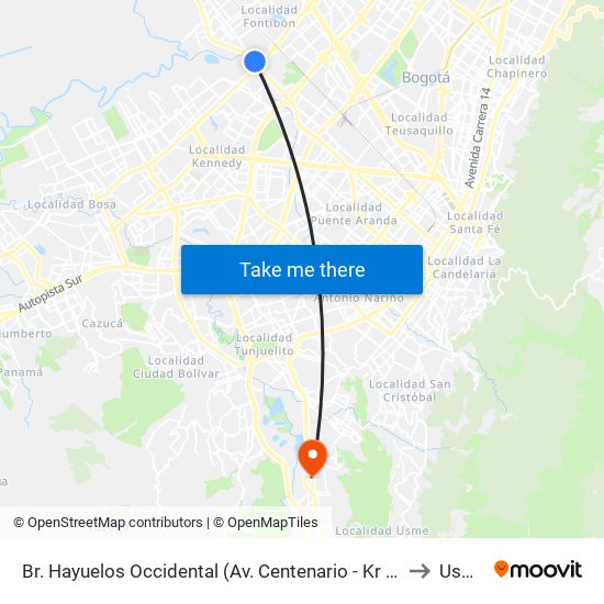 Br. Hayuelos Occidental (Av. Centenario - Kr 87) to Usme map