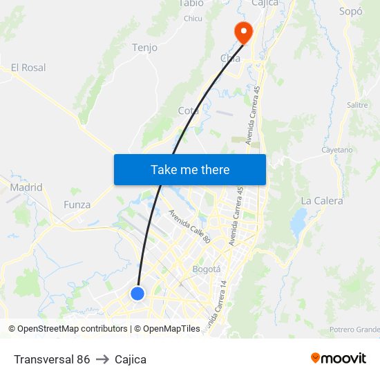 Transversal 86 to Cajica map