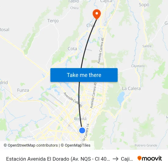 Estación Avenida El Dorado (Av. NQS - Cl 40a) to Cajica map