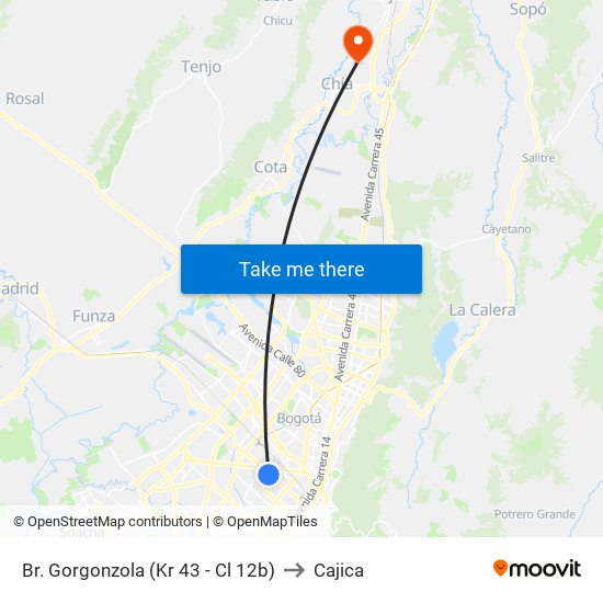 Br. Gorgonzola (Kr 43 - Cl 12b) to Cajica map