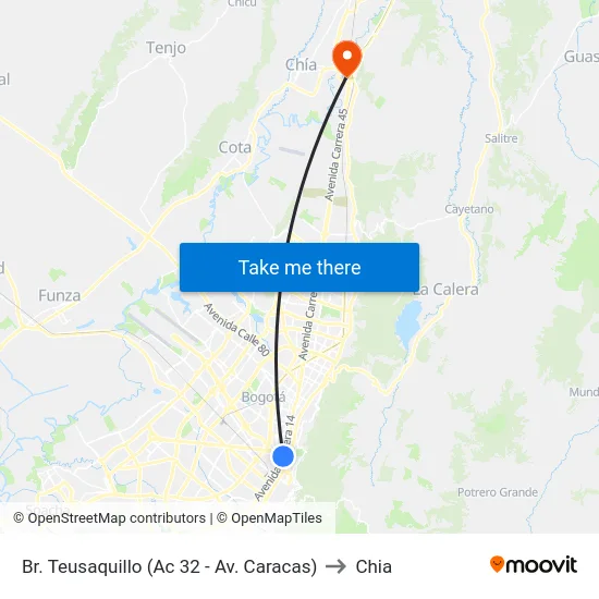 Br. Teusaquillo (Ac 32 - Av. Caracas) to Chia map