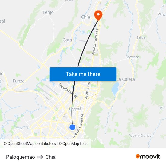 Paloquemao to Chia map
