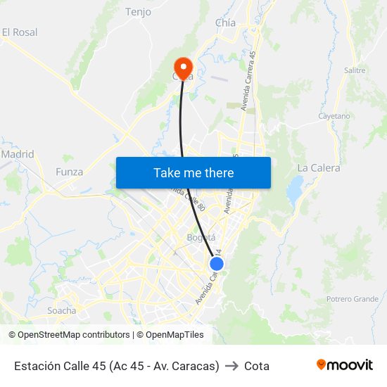 Estación Calle 45 (Ac 45 - Av. Caracas) to Cota map