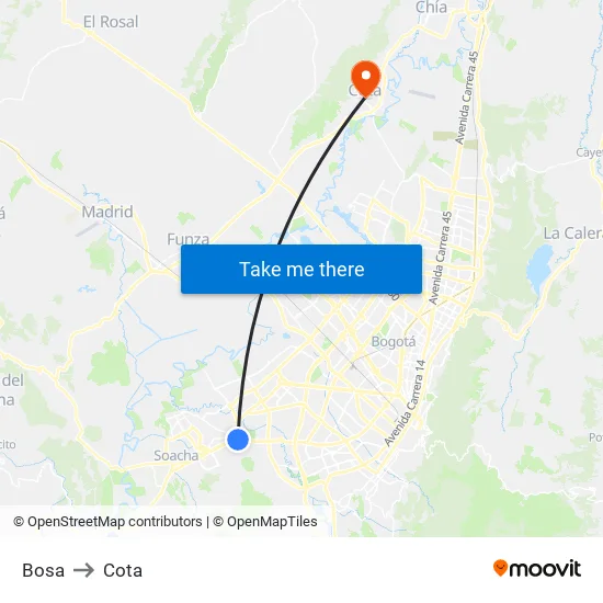 Bosa to Cota map