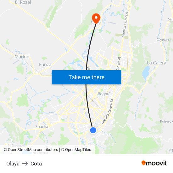 Olaya to Cota map