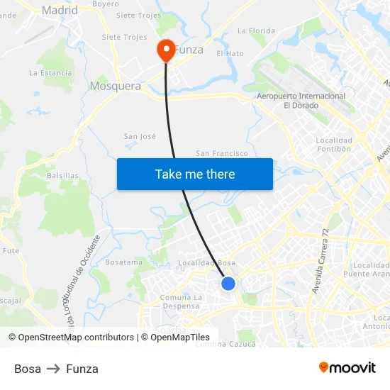 Bosa to Funza map
