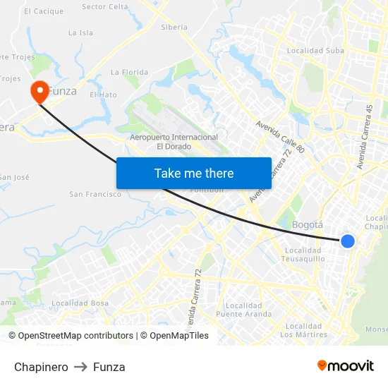 Chapinero to Funza map
