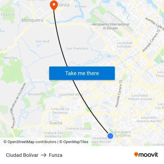 Ciudad Bolívar to Funza map