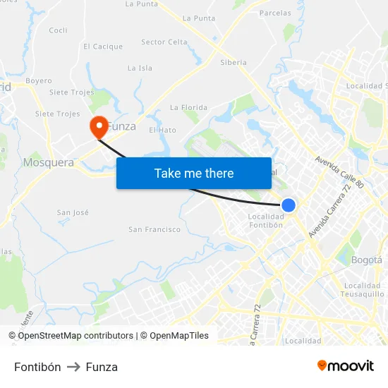 Fontibón to Funza map