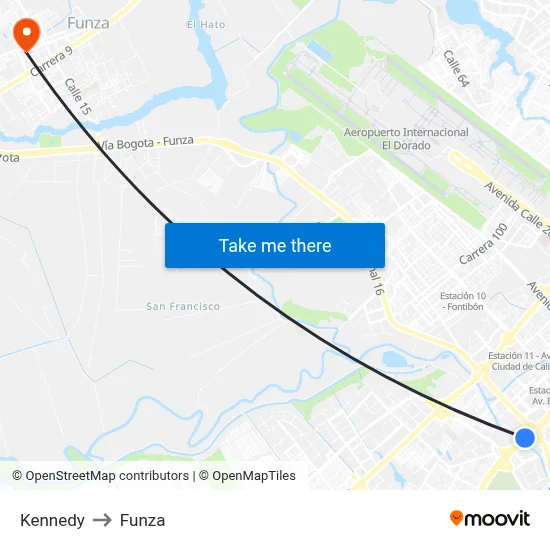 Kennedy to Funza map