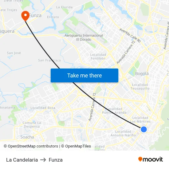 La Candelaria to Funza map