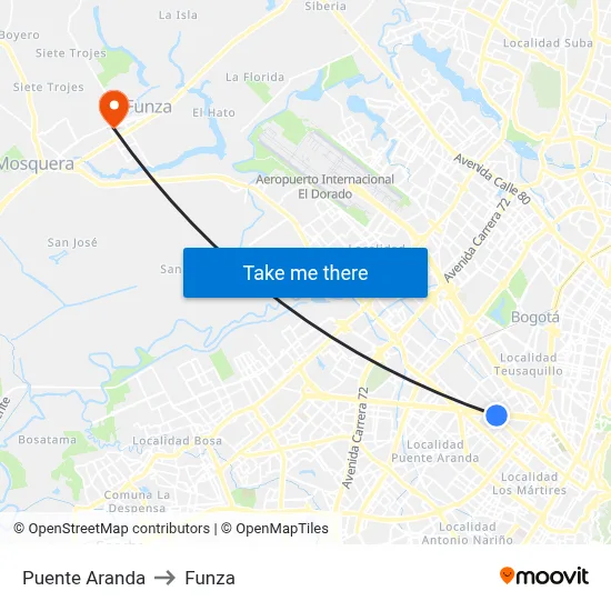 Puente Aranda to Funza map