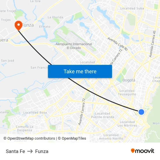 Santa Fe to Funza map