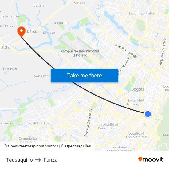 Teusaquillo to Funza map