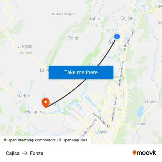 Cajica to Funza map