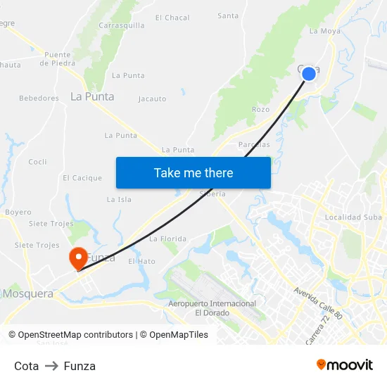 Cota to Funza map