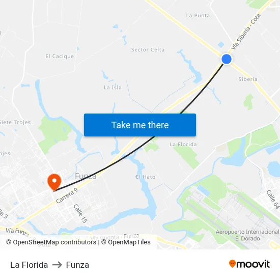 La Florida to Funza map