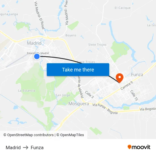 Madrid to Funza map