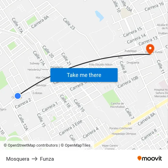 Mosquera to Funza map
