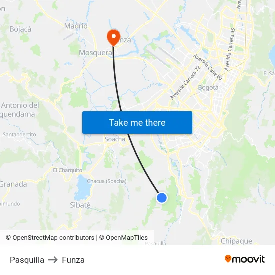 Pasquilla to Funza map