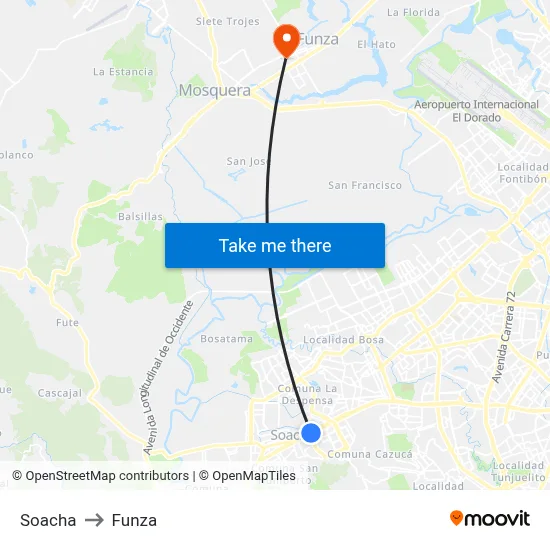 Soacha to Funza map