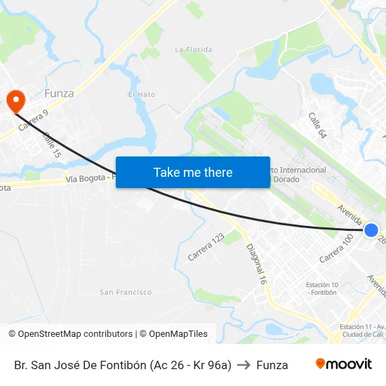Br. San José De Fontibón (Ac 26 - Kr 96a) to Funza map