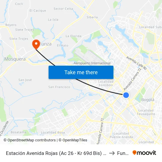 Estación Avenida Rojas (Ac 26 - Kr 69d Bis) (B) to Funza map