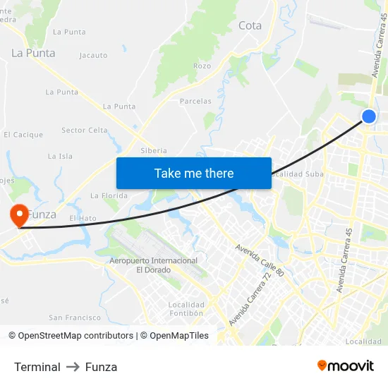 Terminal to Funza map
