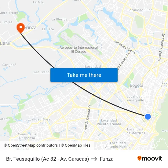 Br. Teusaquillo (Ac 32 - Av. Caracas) to Funza map