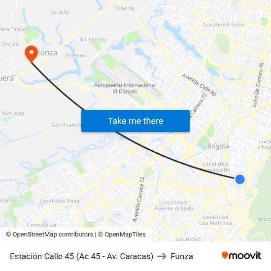 Estación Calle 45 (Ac 45 - Av. Caracas) to Funza map