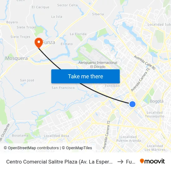Centro Comercial Salitre Plaza (Av. La Esperanza - Kr 68b) to Funza map