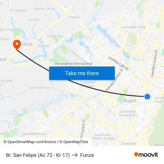 Br. San Felipe (Ac 72 - Kr 17) to Funza map