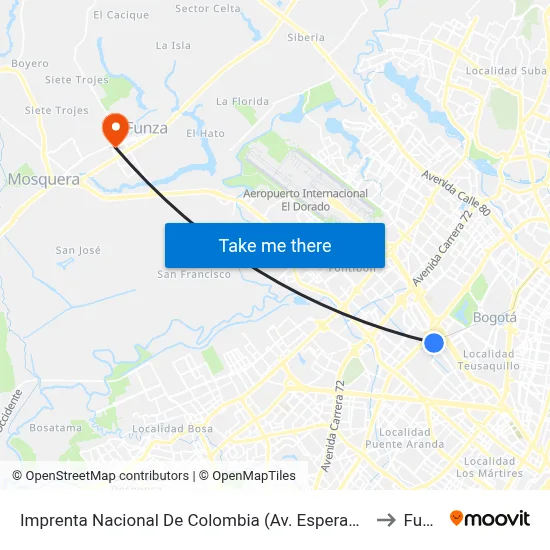 Imprenta Nacional De Colombia (Av. Esperanza - Kr 66) to Funza map
