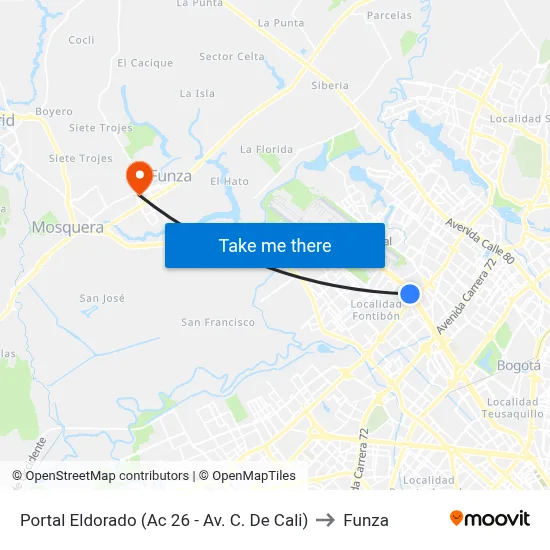 Portal Eldorado (Ac 26 - Av. C. De Cali) to Funza map