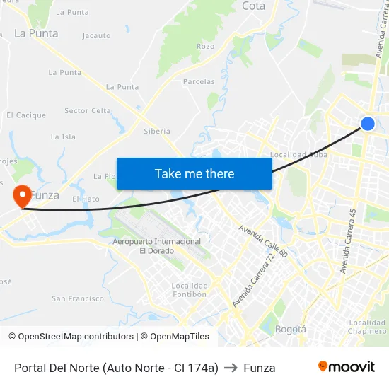 Portal Del Norte (Auto Norte - Cl 174a) to Funza map