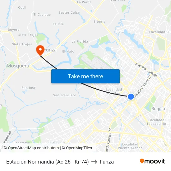 Estación Normandía (Ac 26 - Kr 74) to Funza map