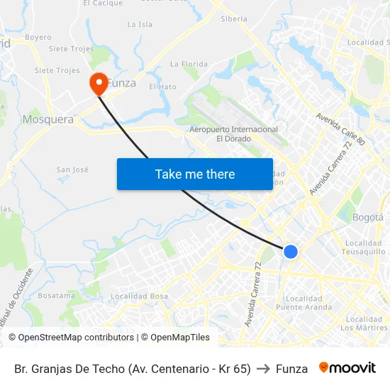 Br. Granjas De Techo (Av. Centenario - Kr 65) to Funza map