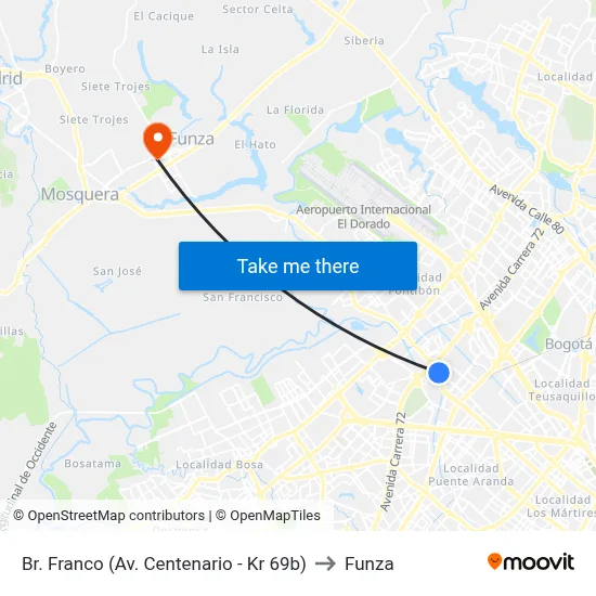 Br. Franco (Av. Centenario - Kr 69b) to Funza map