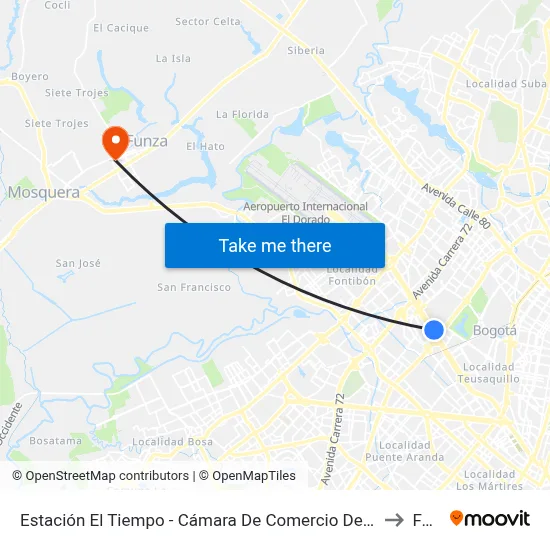 Estación El Tiempo - Cámara De Comercio De Bogotá (Ac 26 - Kr 68b Bis) to Funza map