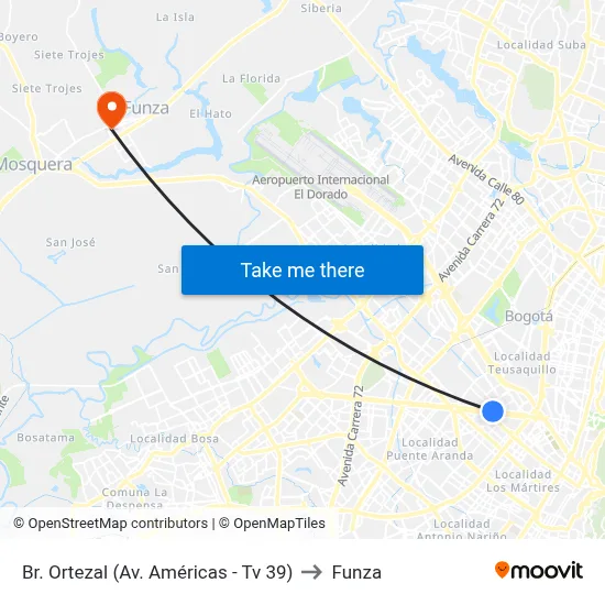 Br. Ortezal (Av. Américas - Tv 39) to Funza map