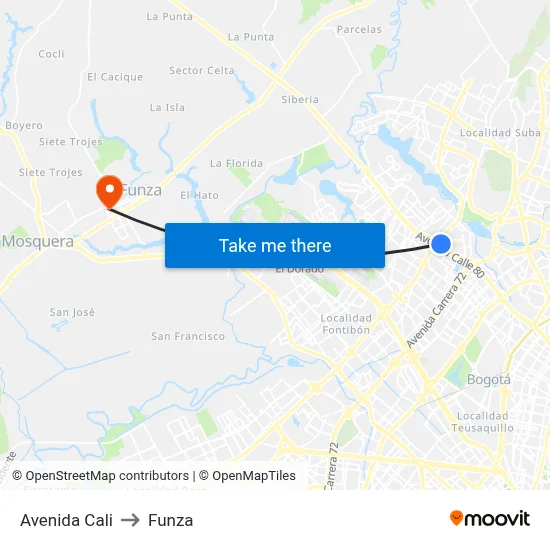 Avenida Cali to Funza map