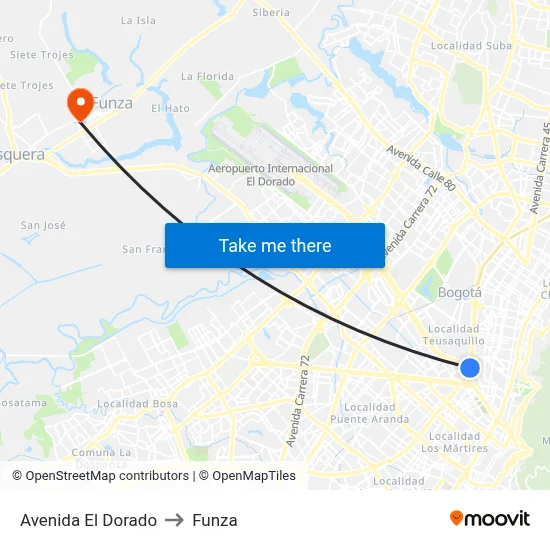 Avenida El Dorado to Funza map