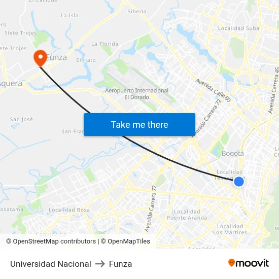Universidad Nacional to Funza map