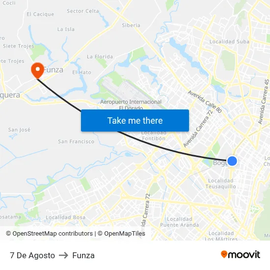 7 De Agosto to Funza map