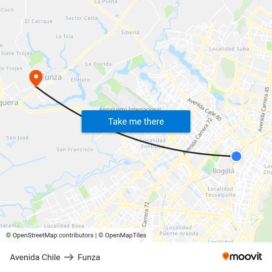 Avenida Chile to Funza map