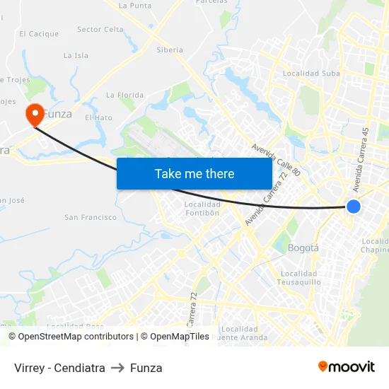 Virrey - Cendiatra to Funza map