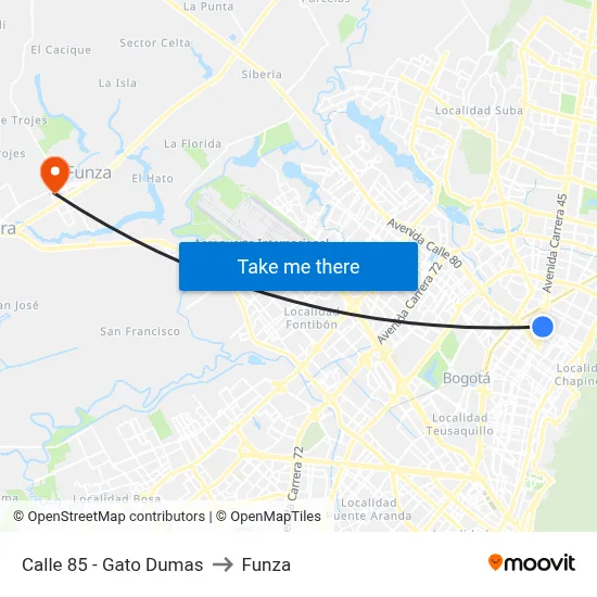 Calle 85 - Gato Dumas to Funza map