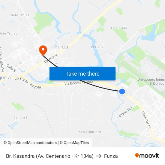 Br. Kasandra (Av. Centenario - Kr 134a) to Funza map